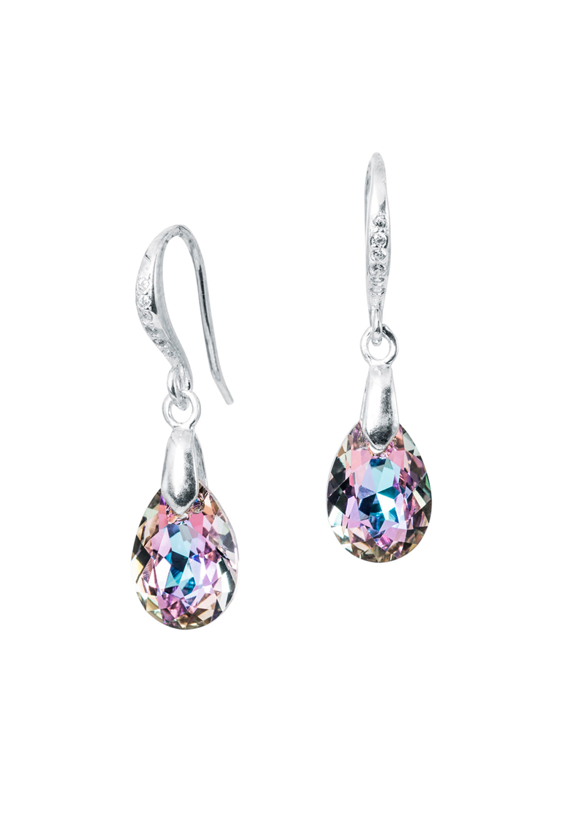 Aros Gota de Luz Plata Italiana 925 Cristal Genuino Vitral Light