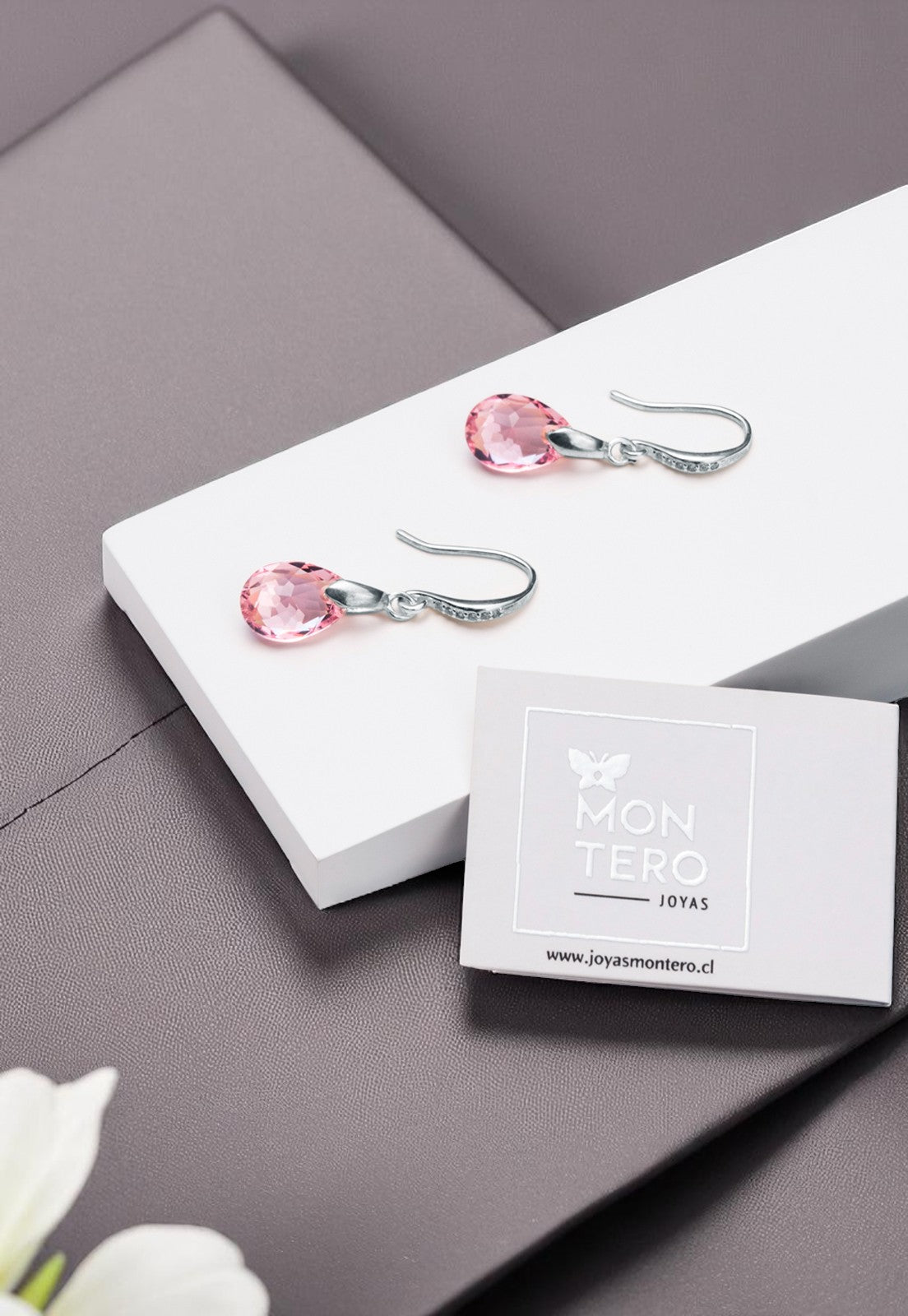 Aros Gota de Luz Plata  Italiana 925 Cristal Genuino Light Rose