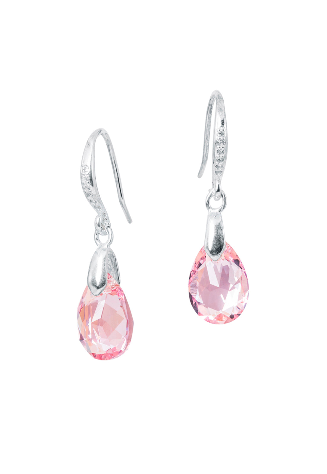 Aros Gota de Luz Plata  Italiana 925 Cristal Genuino Light Rose