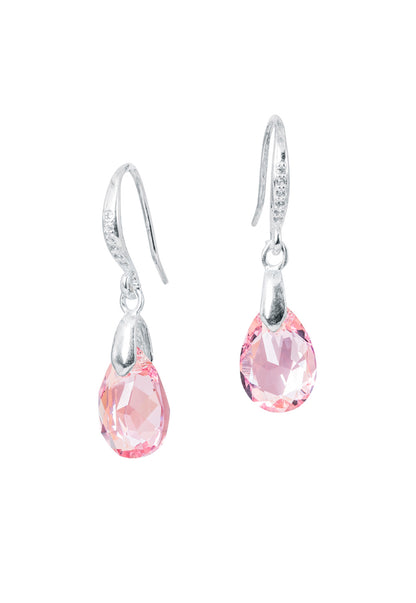 Aros Gota de Luz Plata  Italiana 925 Cristal Genuino Light Rose