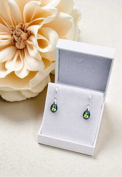 Aros Gota de Luz Plata Italiana 925 Cristal Genuino Vitral Medium