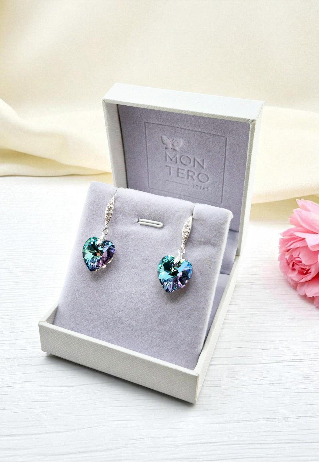 Aros Gran Romance Plata 925 Cristal Genuino Vitral light