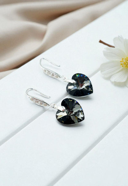 Aros Gran Romance Plata 925 Cristal Genuino Silver Night