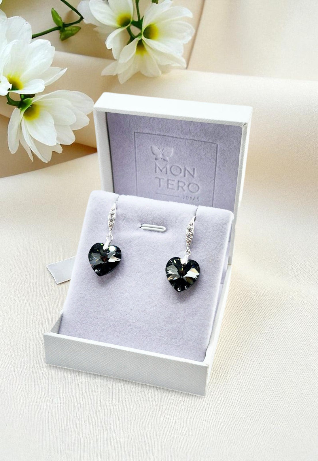 Aros Gran Romance Plata 925 Cristal Genuino Silver Night