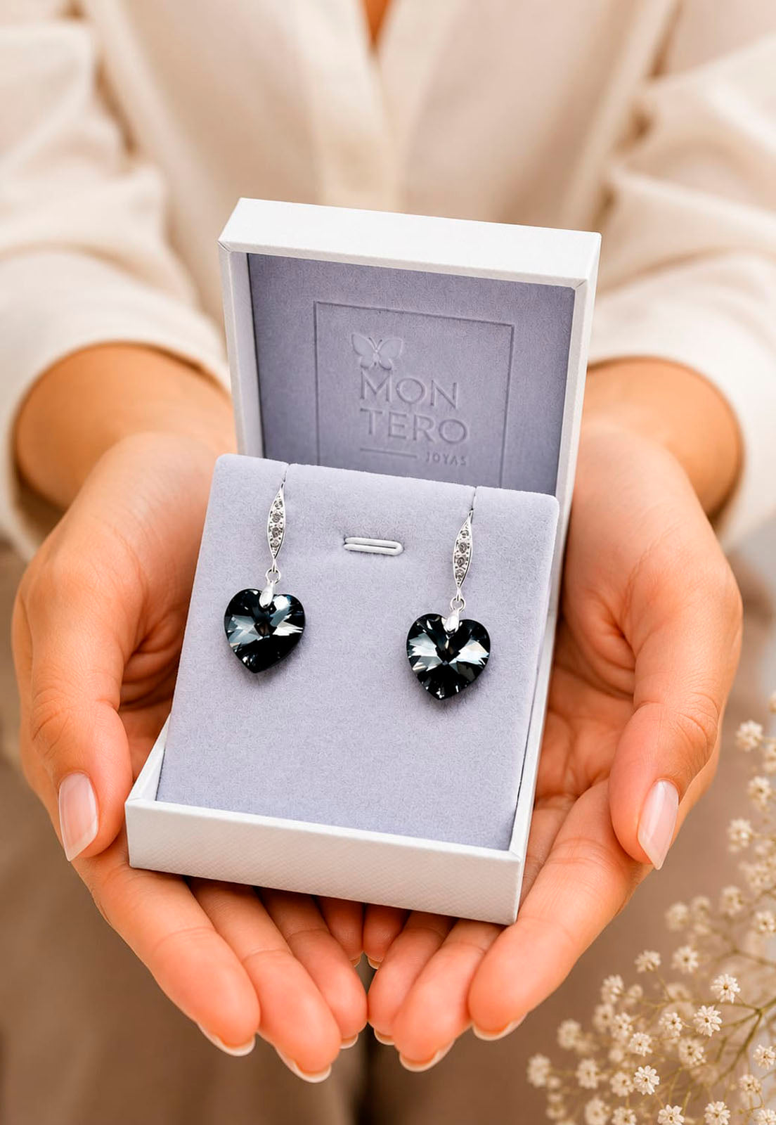 Aros Gran Romance Plata 925 Cristal Swarovski® Silver Night