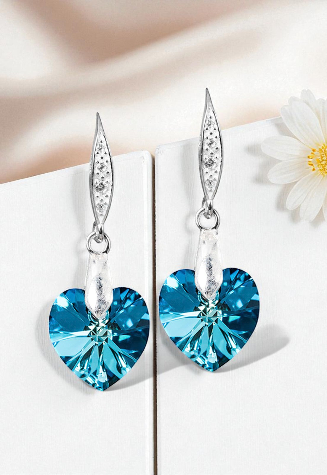 Aros Gran Romance Plata 925 Cristal Genuino Bermuda Blue