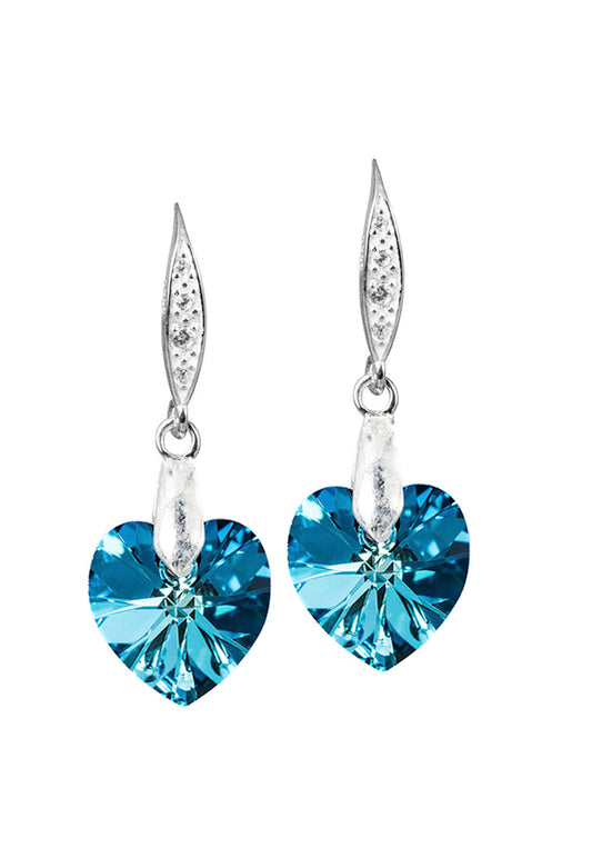 Aros Gran Romance Plata 925 Cristal Genuino Bermuda Blue