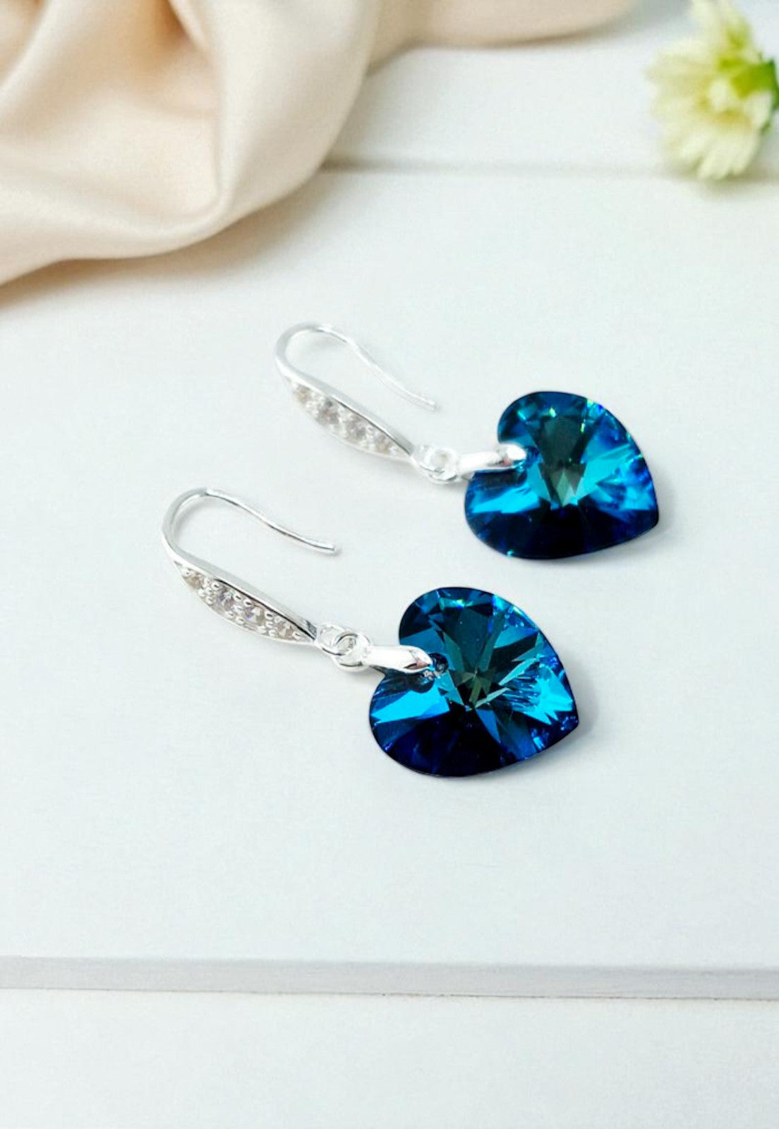 Aros Gran Romance Plata 925 Cristal Genuino Bermuda Blue