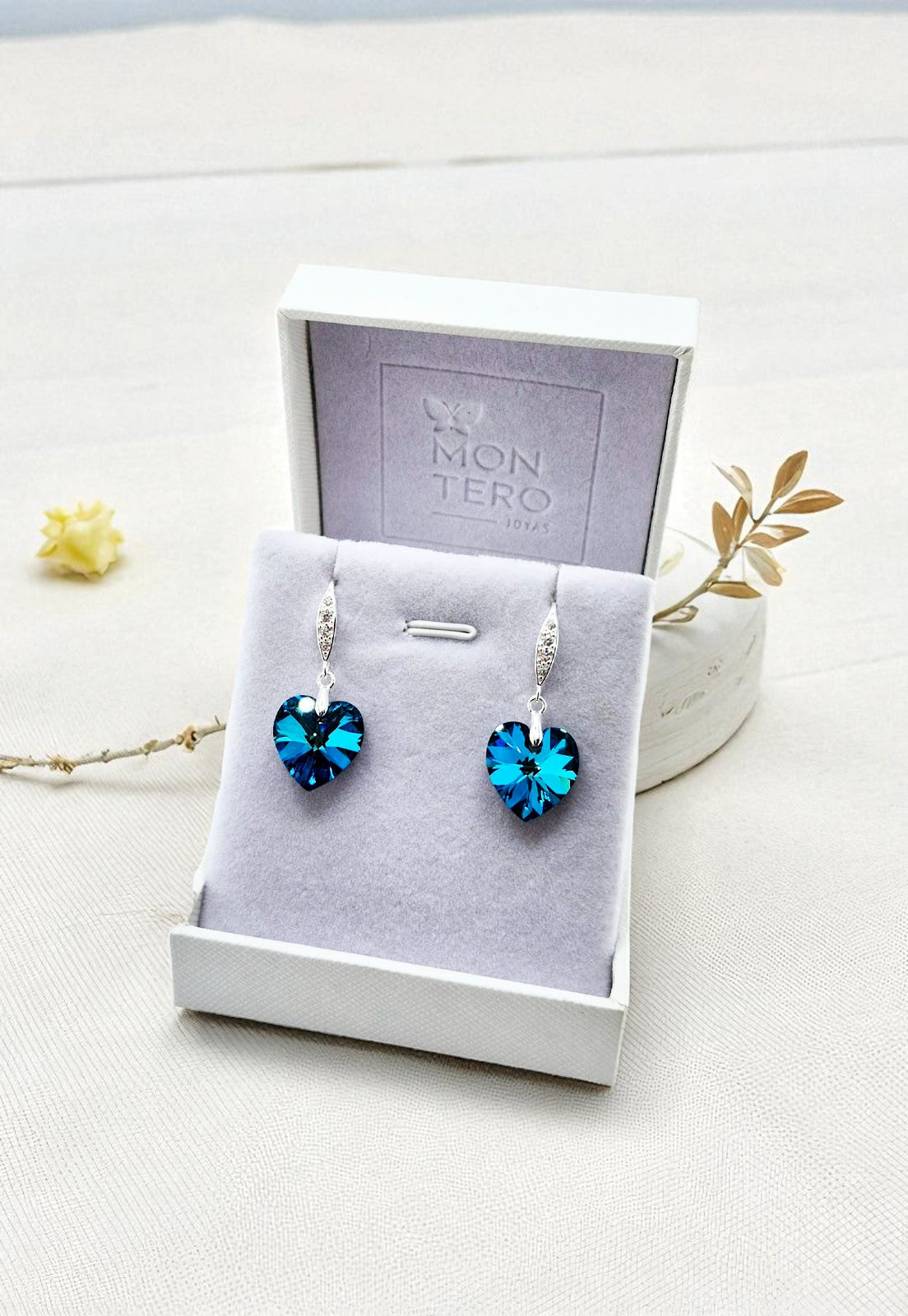 Aros Gran Romance Plata 925 Cristal Genuino Bermuda Blue