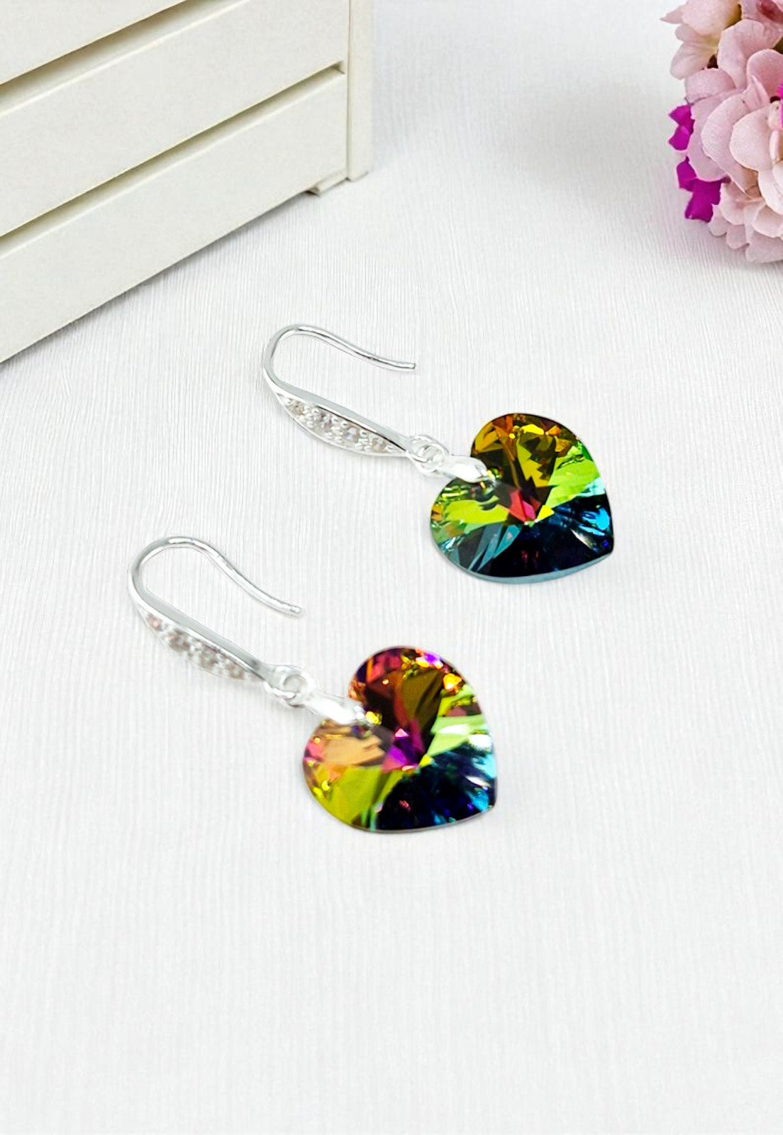 Aros Gran Romance Plata 925 Cristal Genuino Vitral Medium