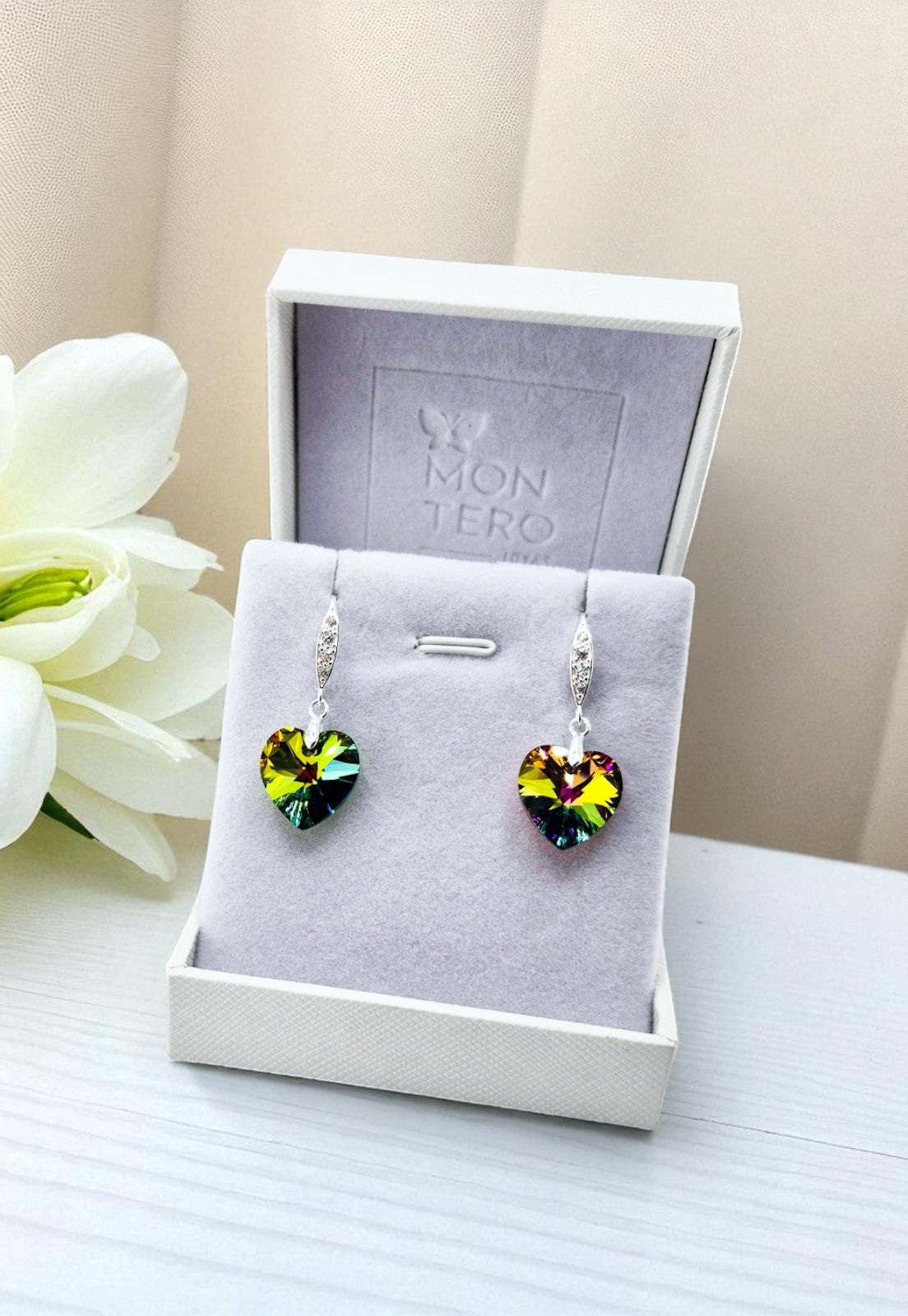 Aros Gran Romance Plata 925 Cristal Genuino Vitral Medium