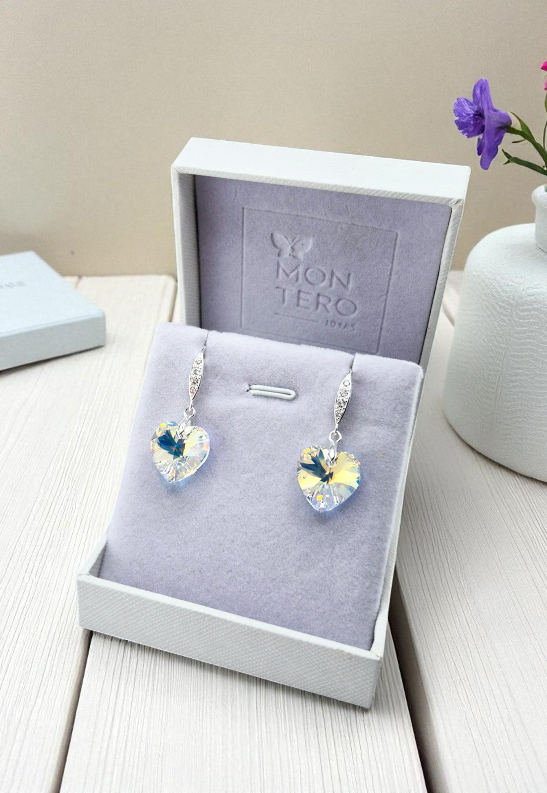 Aros Gran Romance Plata 925 Cristal Genuino Aurora Boreal