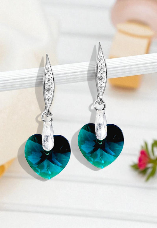 Aros Gran Romance Plata 925 Cristal Genuino Emerald