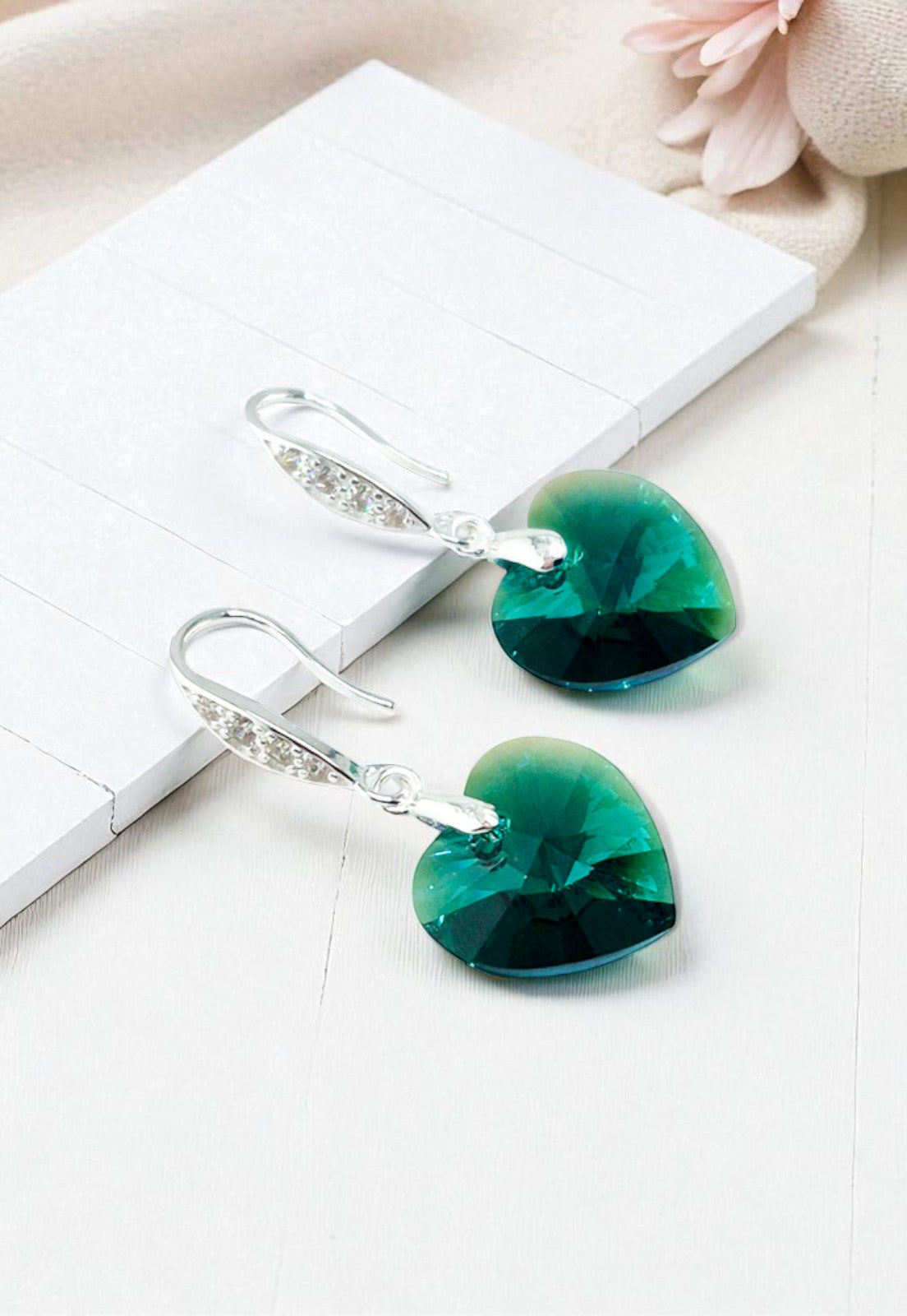 Aros Gran Romance Plata 925 Cristal Genuino Emerald