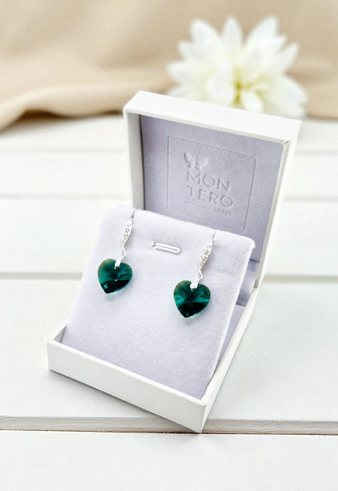 Aros Gran Romance Plata 925 Cristal Genuino Emerald