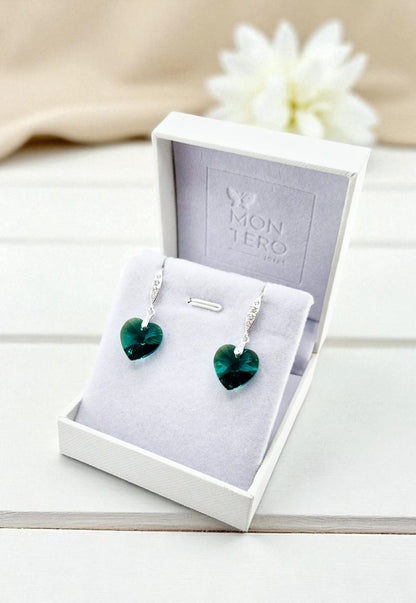 Aros Gran Romance Plata 925 Cristal Genuino Emerald