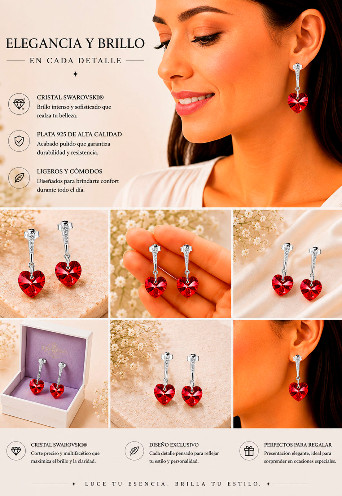 Aros Romance Plata 925 Cristal Swarovski® Siam