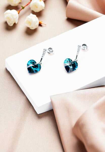 Aros Romance Plata Italiana 925 Cristal Genuino Bermuda Blue