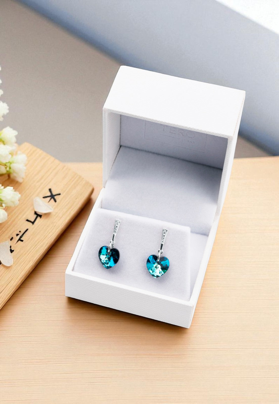 Aros Romance Plata Italiana 925 Cristal Genuino Bermuda Blue