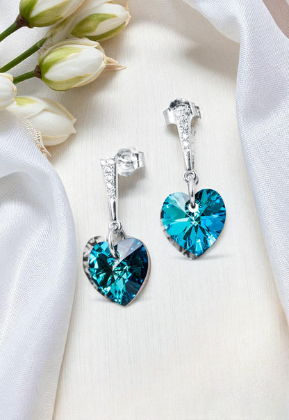 Aros Romance Plata Italiana 925 Cristal Genuino Bermuda Blue