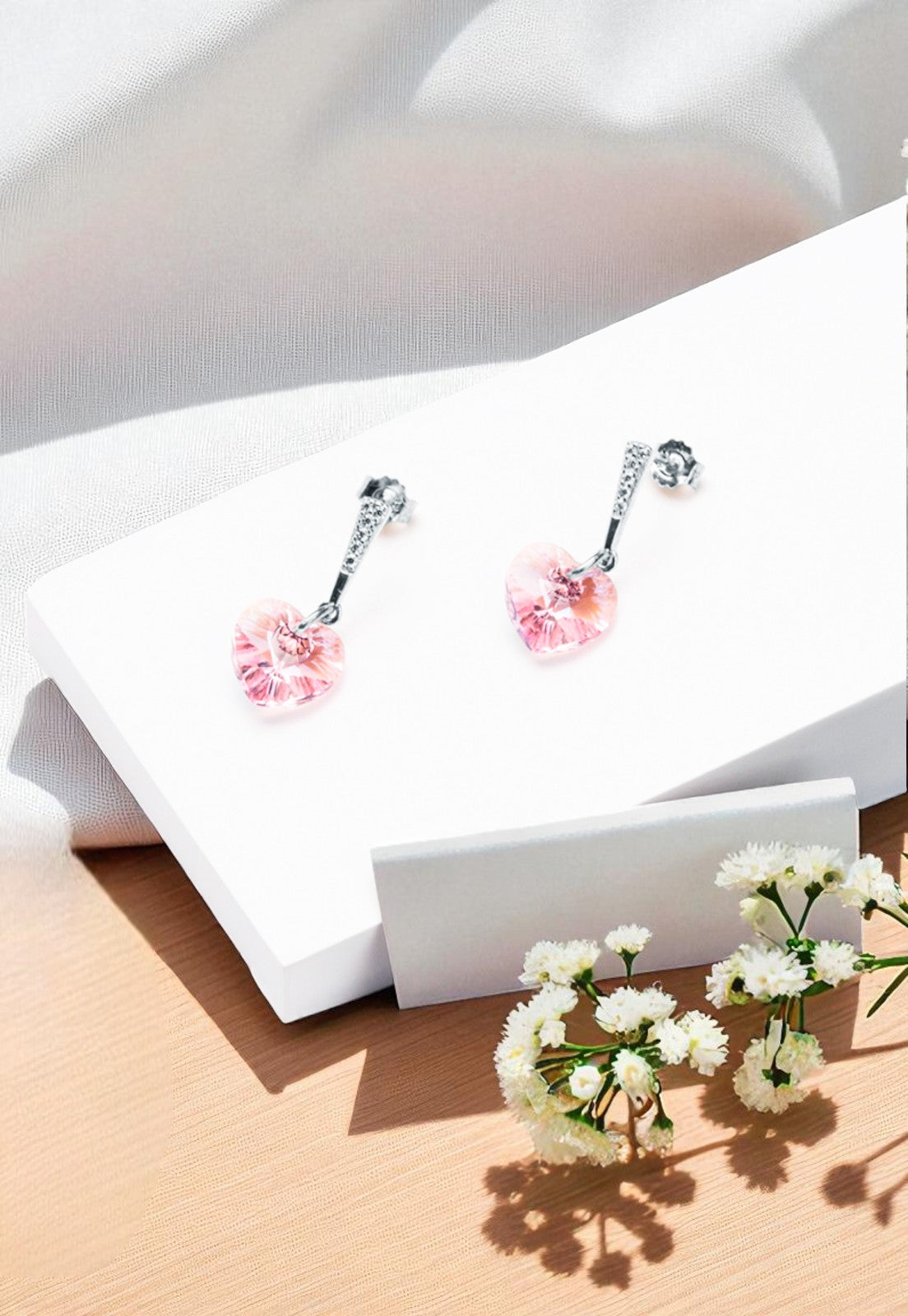 Aros Romance Plata Italiana 925 Cristal Genuino Light Rose