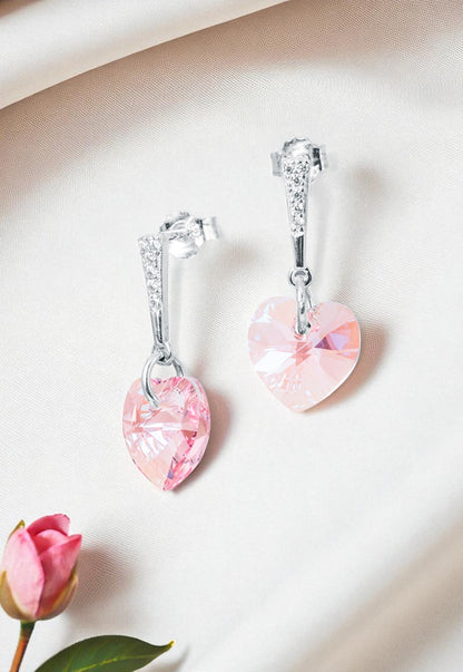 Aros Romance Plata Italiana 925 Cristal Genuino Light Rose