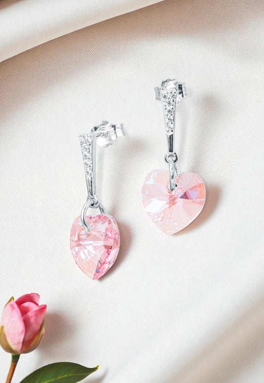 Aros Romance Plata Italiana 925 Cristal Genuino Light Rose