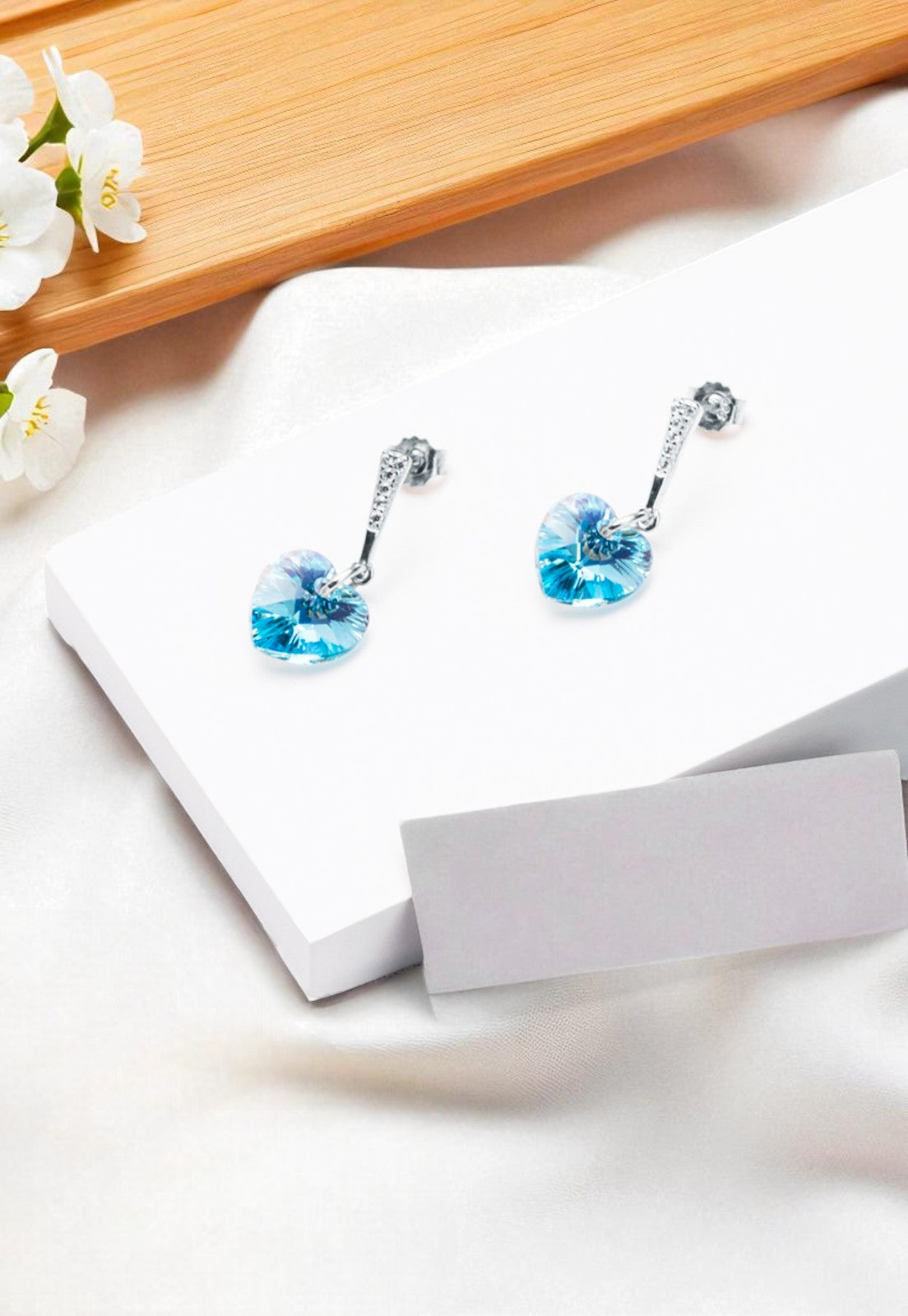 Aros Romance Plata Italiana 925 Cristal Genuino Aquamarine