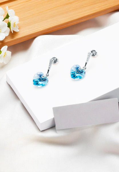 Aros Romance Plata Italiana 925 Cristal Genuino Aquamarine