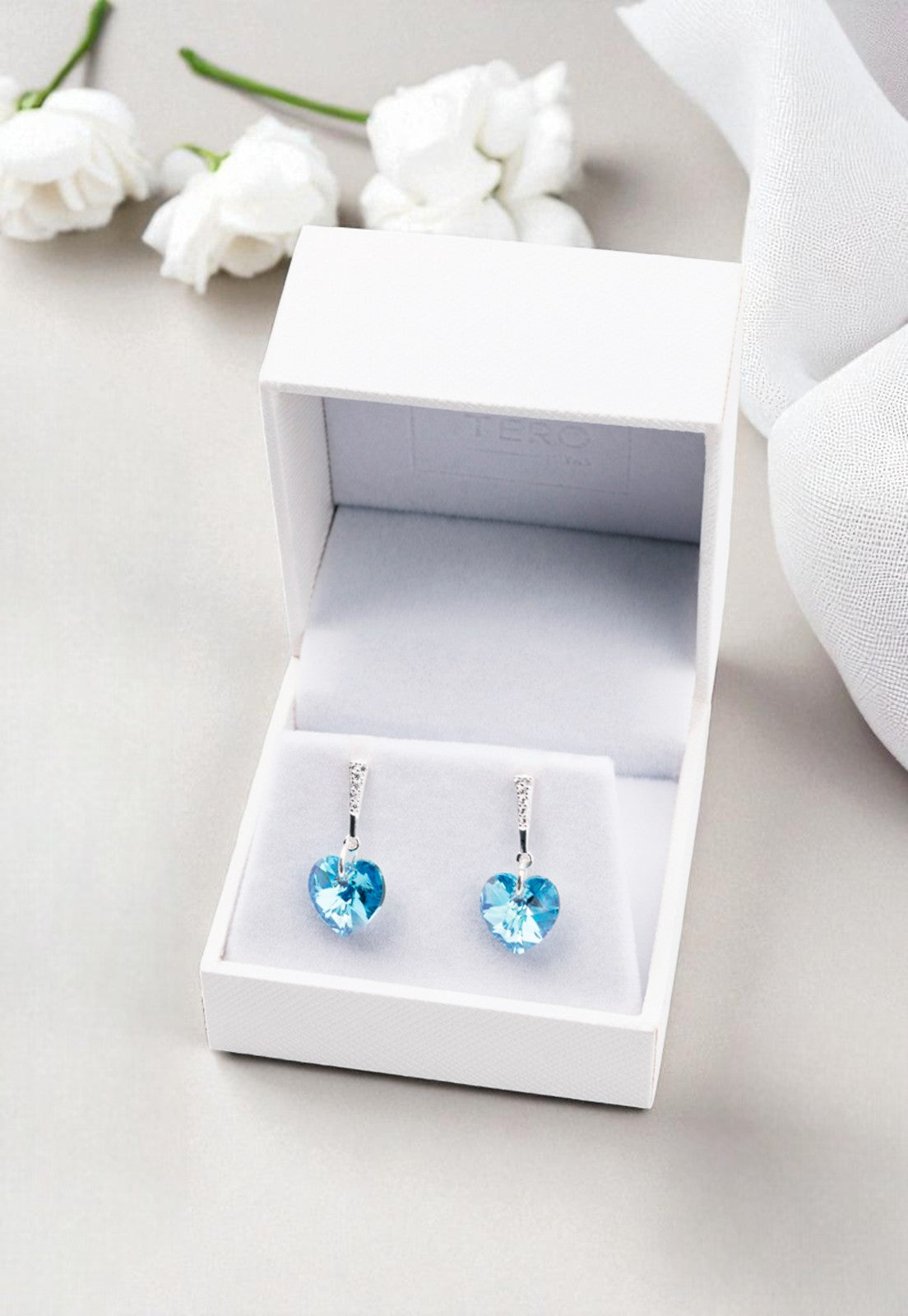 Aros Romance Plata Italiana 925 Cristal Genuino Aquamarine