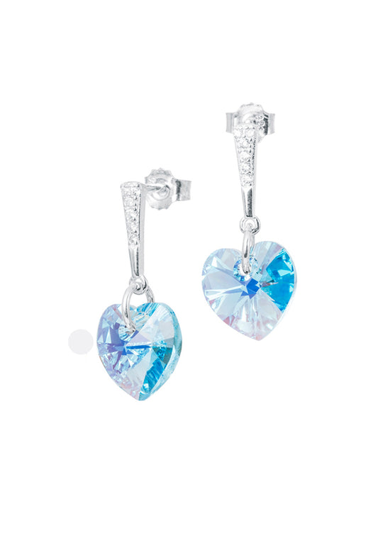 Aros Romance Plata Italiana 925 Cristal Genuino Aquamarine