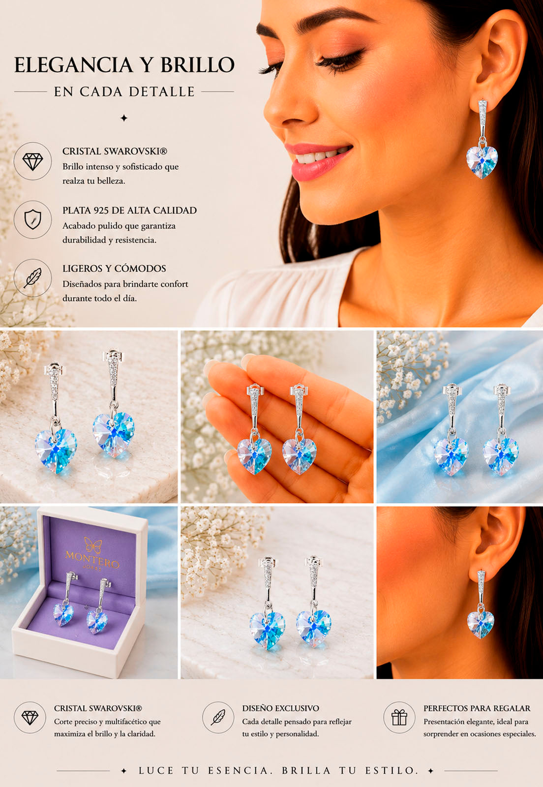 Aros Romance Plata 925 Cristal Swarovski® Aquamarine