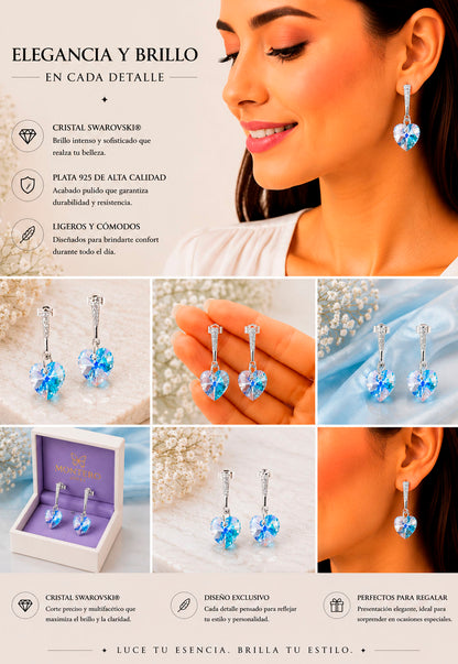 Aros Romance Plata 925 Cristal Swarovski® Aquamarine