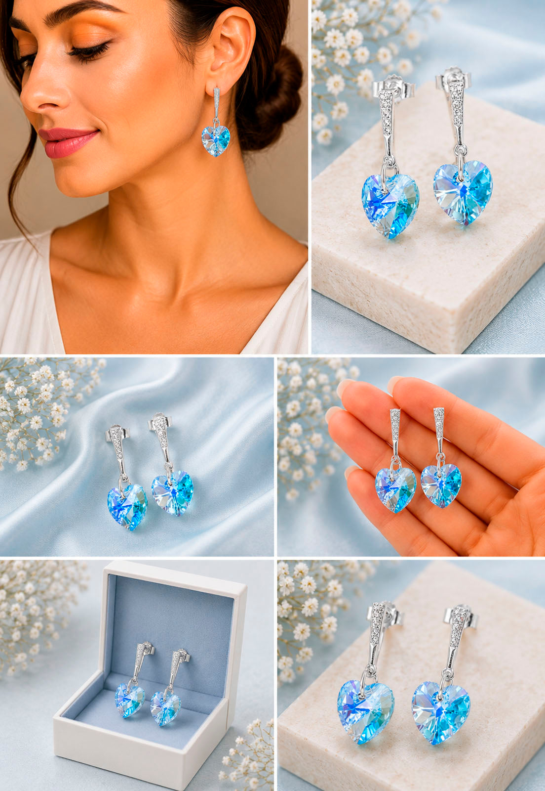 Aros Romance Plata 925 Cristal Swarovski® Aquamarine