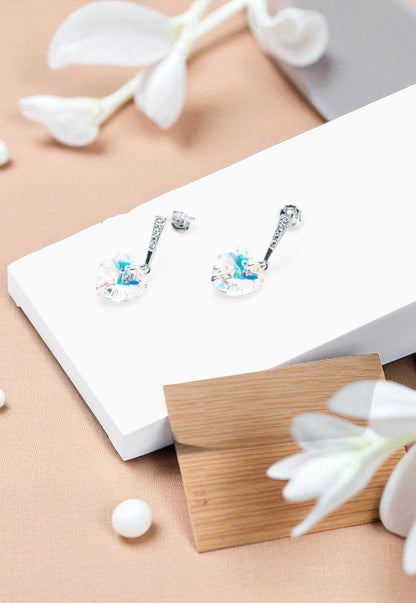 Aros Romance Plata Italiana 925 Cristal Genuino Aurora Boreal