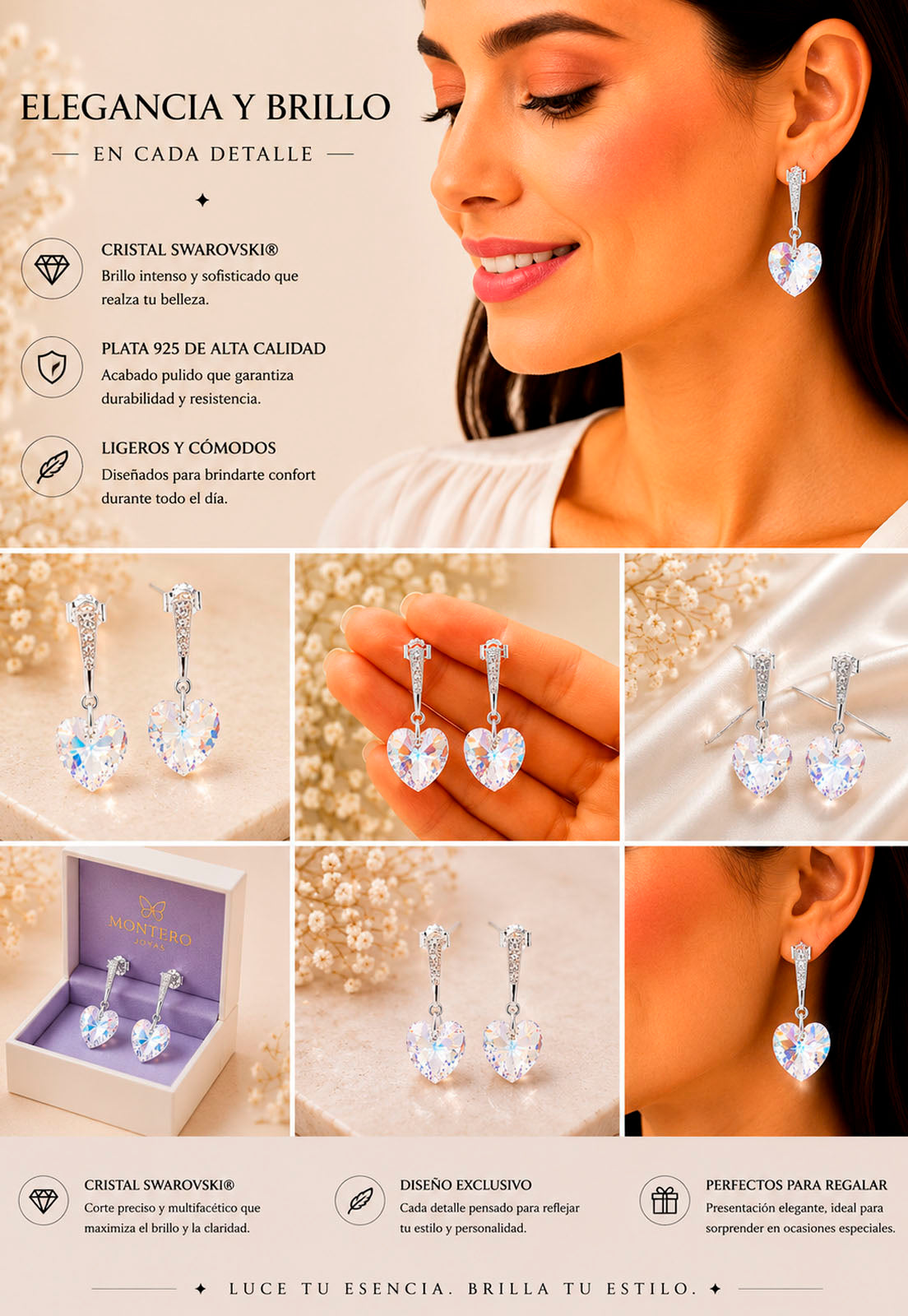 Aros Romance Plata 925 Cristal Swarovski® Aurora Boreal
