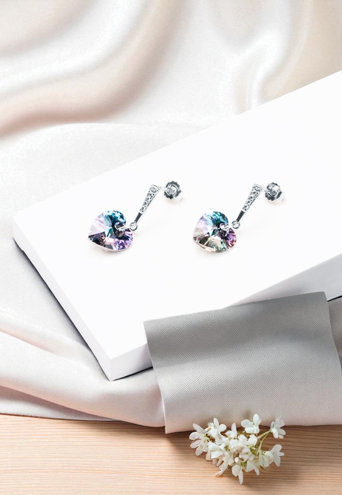 Aros Romance Plata Italiana 925 Cristal Genuino Vitral Light