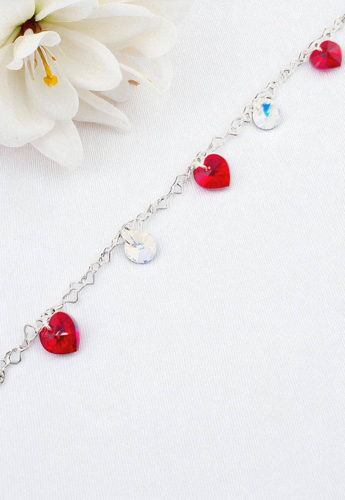 Pulsera Romance Plata Italiana 925 Cristal Genuino Siam Shimmer