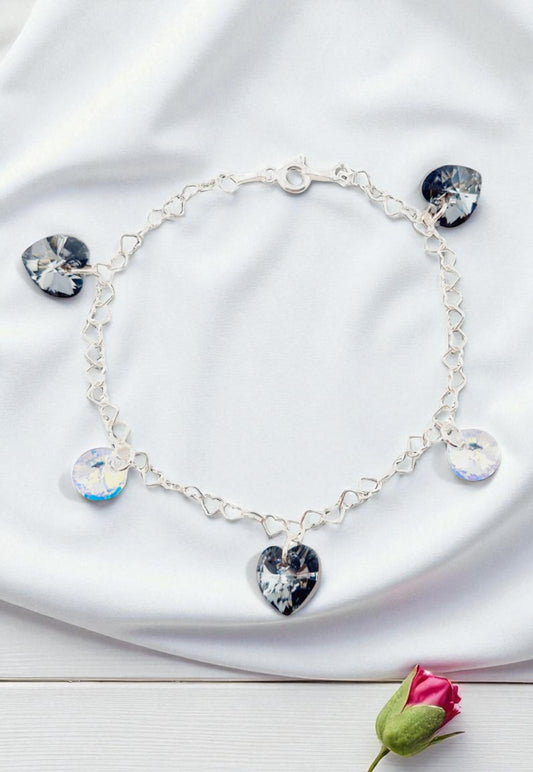 Pulsera Romance Plata Italiana 925 Cristal Genuino Silver Night