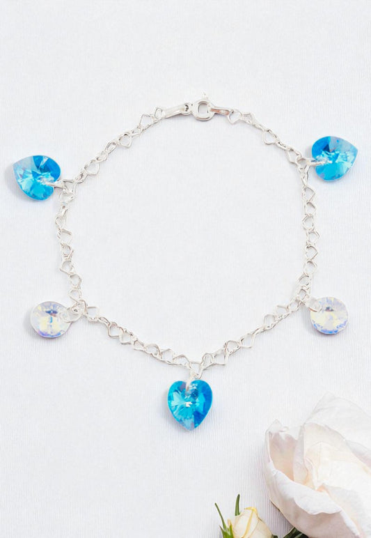Pulsera Romance Plata Italiana 925 Cristal Genuino Aquamarine