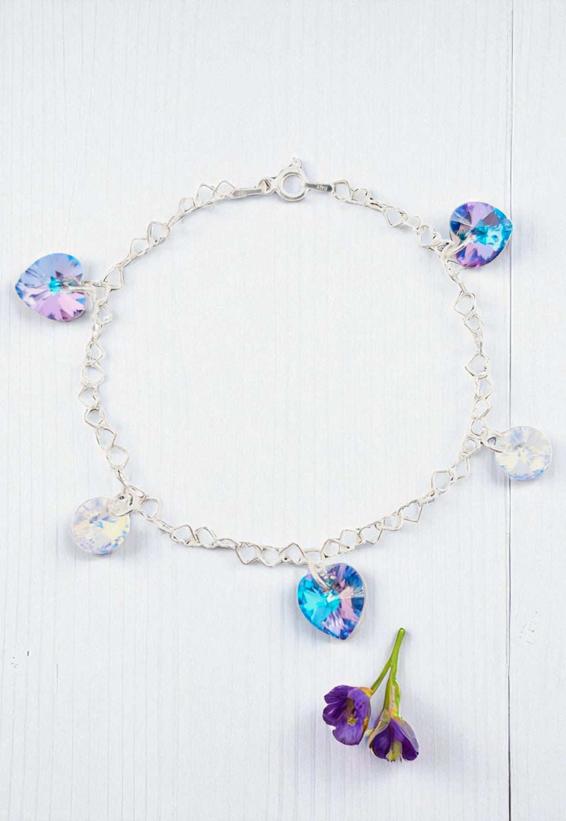 Pulsera Romance Plata Italiana 925 Cristal Genuino Vitral Light