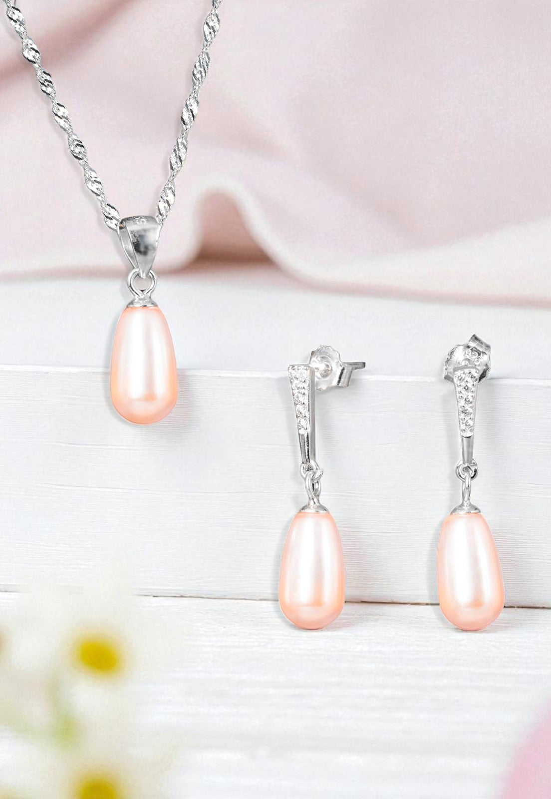 Conjunto Plata 925 Marsella Perlas Organicas Peach