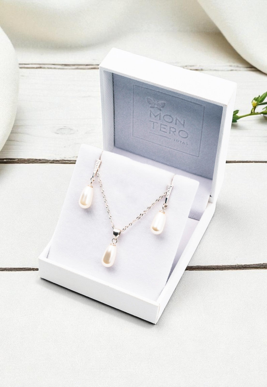 Conjunto Marsella Plata 925 Perlas Organicas Cream