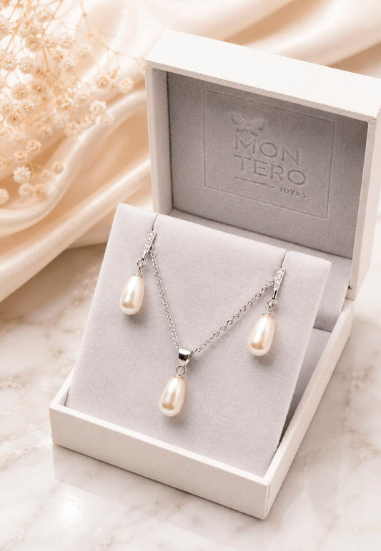 Conjunto Marsella Plata 925 Perlas Swarovski® Cream