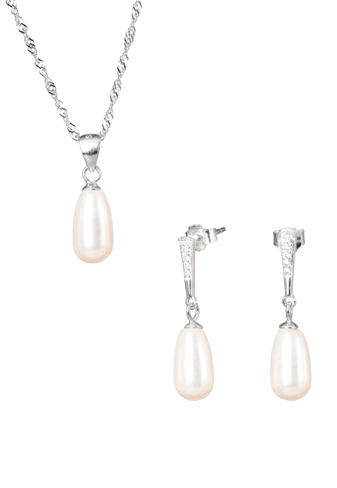 Conjunto Marsella Plata 925 Perlas Organicas Cream