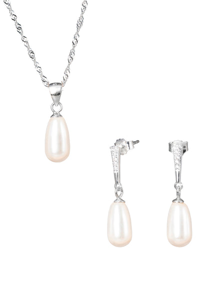 Conjunto Marsella Plata 925 Perlas Organicas Cream