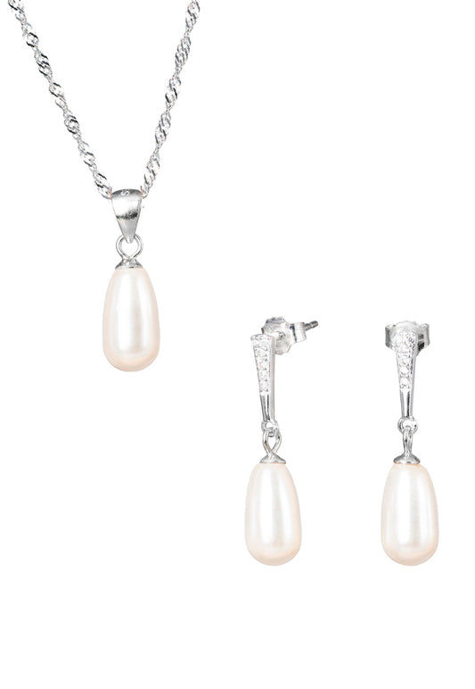 Conjunto Marsella Plata 925 Perlas Organicas Cream