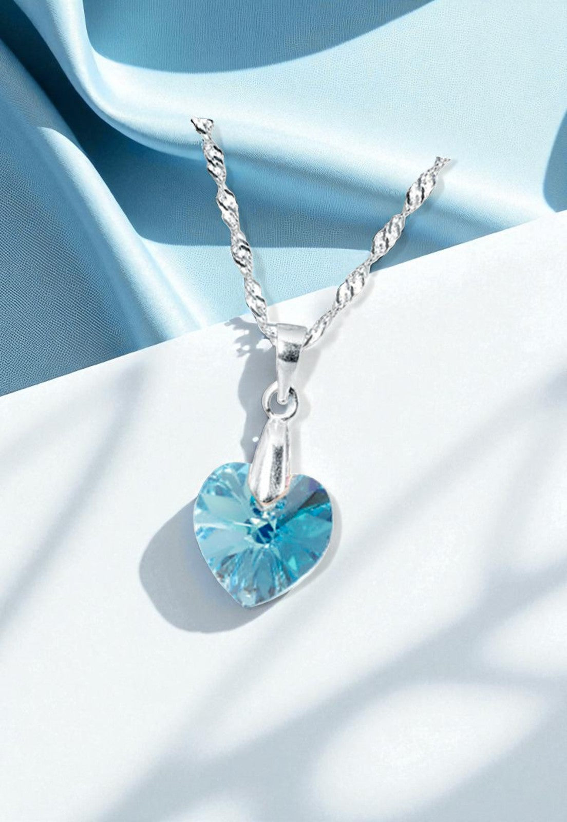 Collar Romance Plata 925 Cristal Genuino Aquamarine