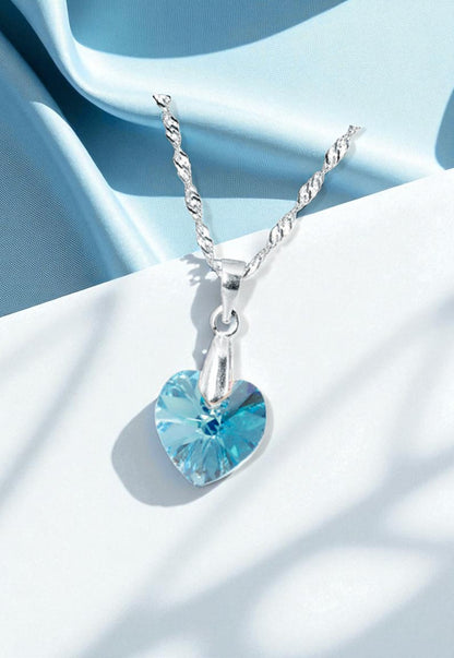 Collar Romance Plata 925 Cristal Genuino Aquamarine