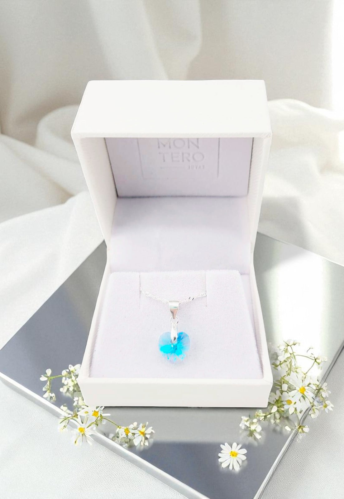 Collar Romance Plata 925 Cristal Genuino Aquamarine